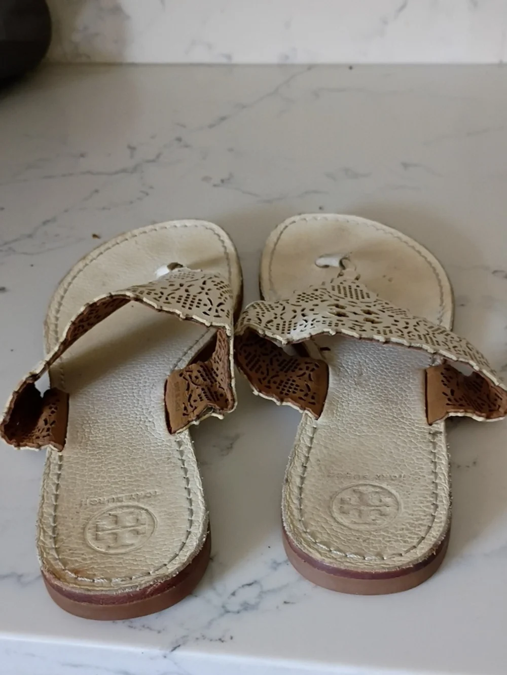 Tory Burch Women’s White Laser-Cut Thong Sandals